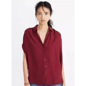 Madewell Womens Shirt Central Drapey Burbundy Dolman Sleeves Button-Up Shirt 2X